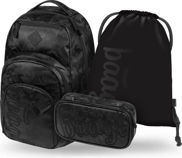 Baagl school set Coolmate Onyx – backpack, pencil case and drawstring bag