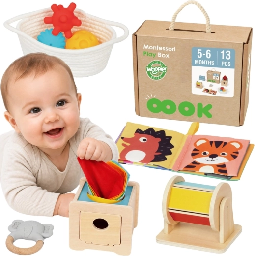 Woopie Green Montessori sensoorne karp 6 ühes lastele vanuses 5–6 kuud – 13 tk