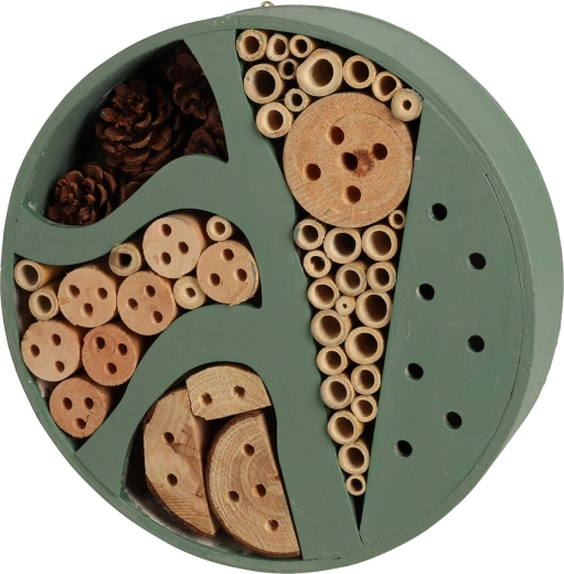 Puidust putukahotell, läbimõõt 25 cm, hall/roheline