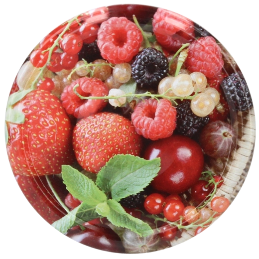Canning lids with fruit motif 82 mm, 6 lugs, mix