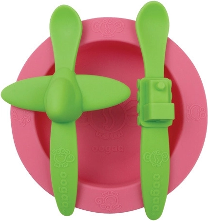 Oogaa Kids Dinnerware Set Pink with Green