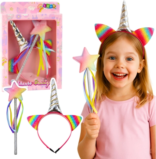 Children's unicorn accessory set – headband with horn and magic wand
