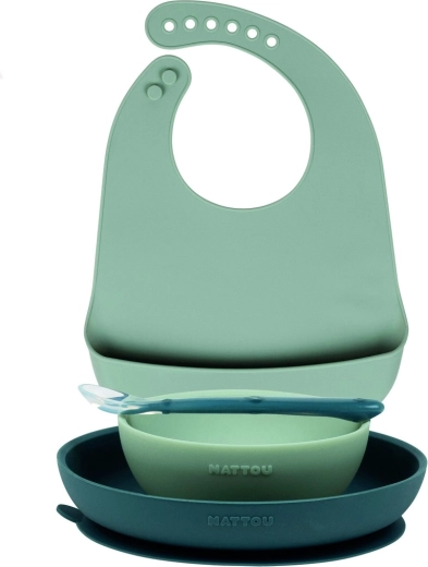 Nattou silikoonist söögikomplekt põllega, 4 tk, roosa, BPA-vaba