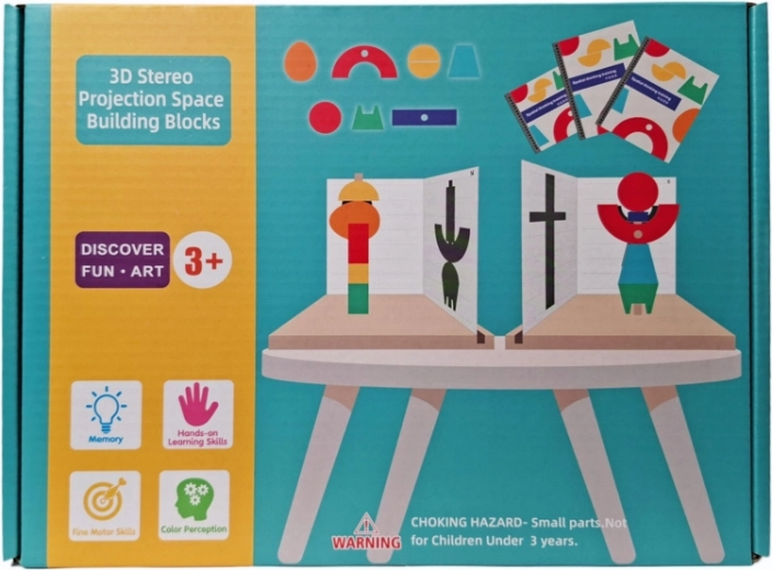 Wooden 3D Construction Set – Spatial Blocks and Pattern Cards