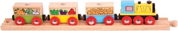 Bigjigs Rail kaubarong koos köögiviljade ja rööbastega
