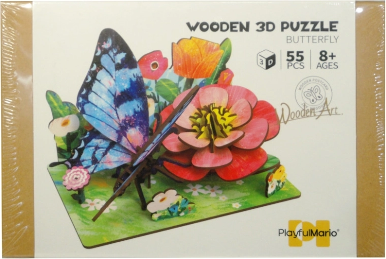 Puidust 3D pusle DIY – aas liblika ja lilledega