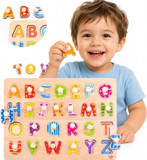 Tooky Toy Montessori puidust sisestuspusle tähestik käepidemetega