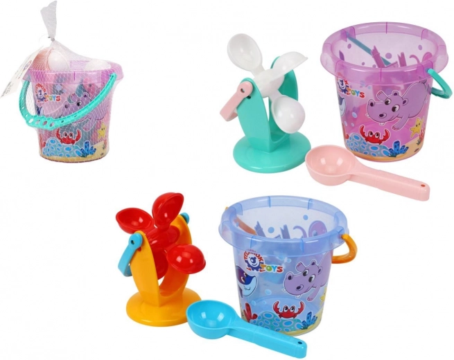 Plastic sand and water set with bucket and mill in net 17 × 16 cm