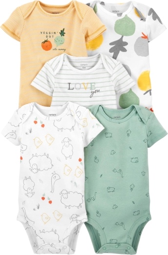 Carter's baby short-sleeve bodysuits Animals, neutral, 5 pcs