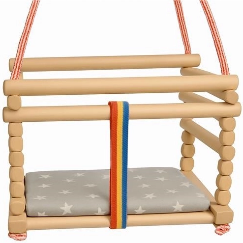Laste pöögipuust kiik BABY MIX, naturaalne, padjaga