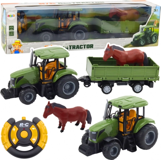 Green Tractor with Trailer and Horse on Remote Control