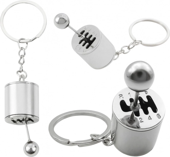 Metal gear shift keychain, silver