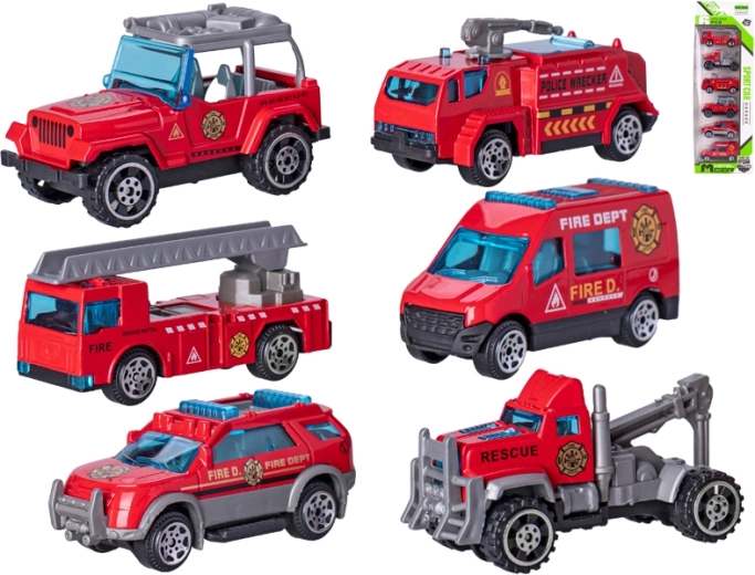 Set of Metal Fire Trucks 7 cm, 6 pcs