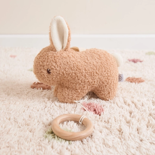 Soft plush and wooden ring for small hands