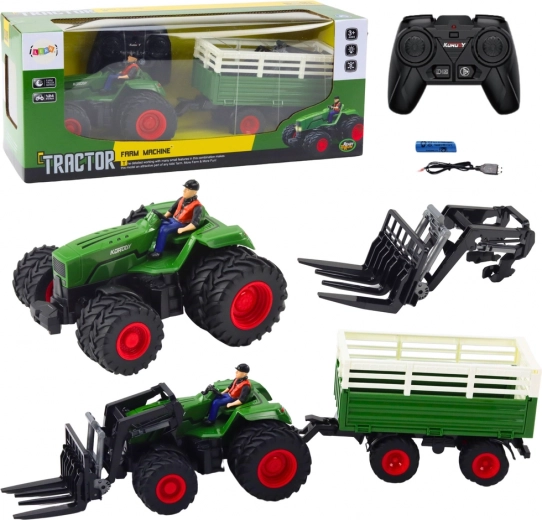 Kaugjuhtimisega traktor haagise ja kahvlitega