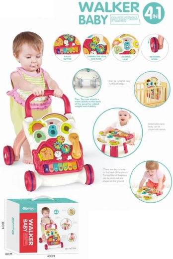 4-in-1 Walker Push Toy House Piano, Pink