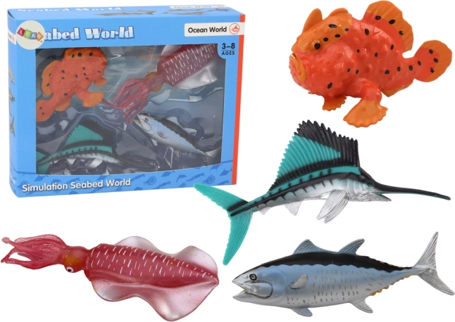 Mereloomade figuuride komplekt – kalad ja kalmaar, 4 tk