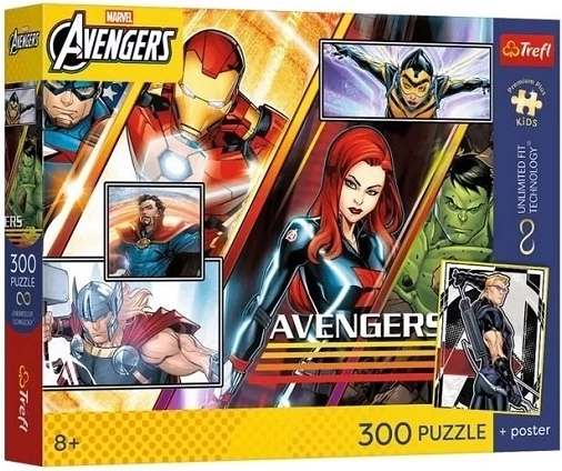 Puzzle Trefl Marvel Avengers – meeskonnatöö jõud, 300 tükki + plakat