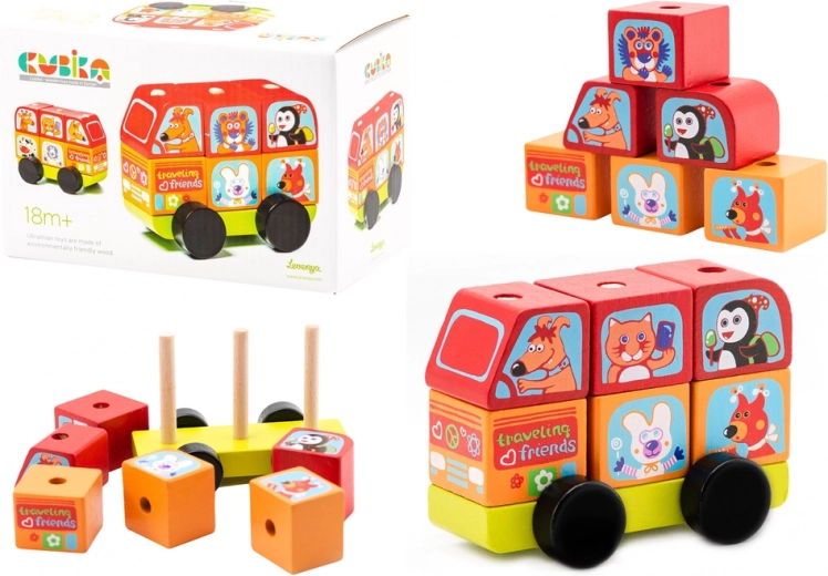 Õnnelike loomade minibuss – puidust pusle