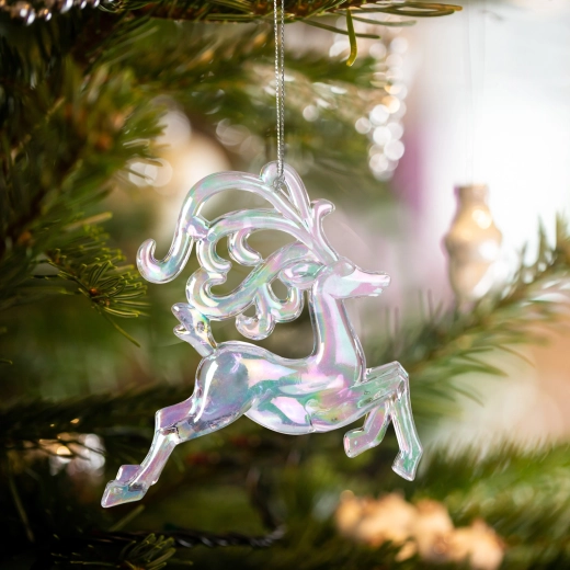 Iridescent acrylic reindeer Christmas ornament
