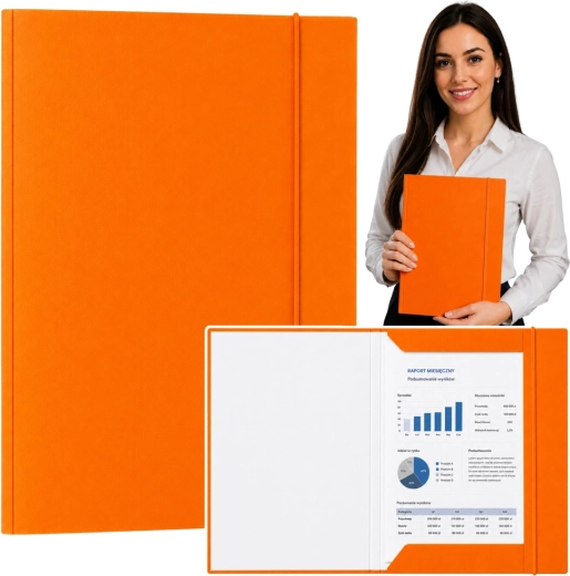 Lacquered cardboard folder with elastic A4, orange (300 g/m²) - 1 piece