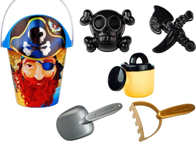 Pirate Sand Set – Bucket, Watering Can, Sieve Lid and Molds (6 Pieces)