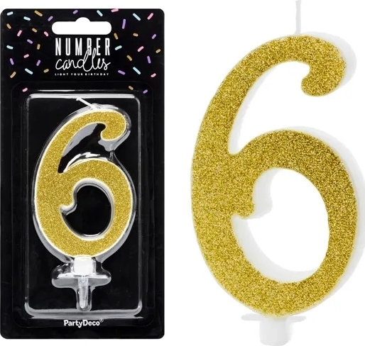 Birthday cake candle number 6 gold 10 cm - 1 piece