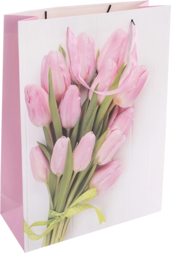Kingituseks mõeldud paberist kott tulpide motiiviga 44 × 12 × 32 cm
