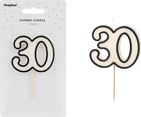 Birthday candle number 30 white-black 5.5 cm