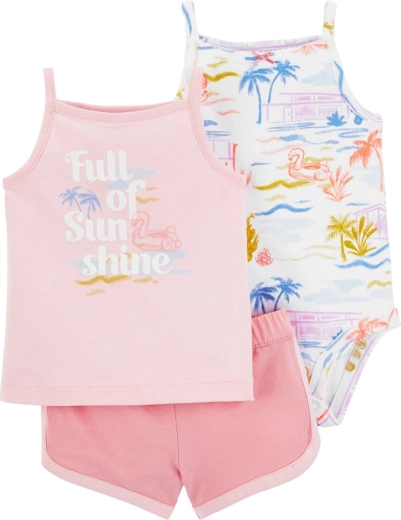 Carter's 3-osaline komplekt tüdrukule Pink Sunshine (õlapaeltega bodi, särk ja lühikesed püksid)