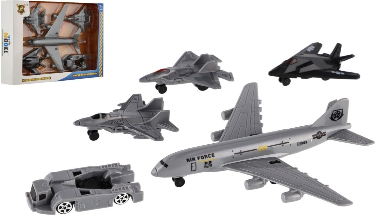 Set of Military Aircraft and Vehicles 5 pcs plastic push-and-go in box 23 × 15.5 × 4 cm