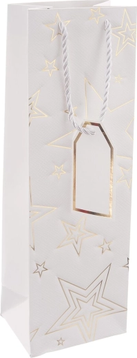 Paper gift wine bag, white with star motif, 12 × 9 × 36 cm