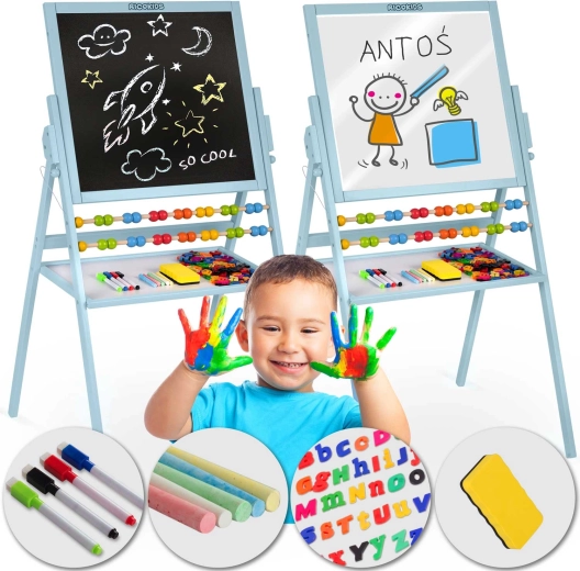 RICOKIDS Magnetic Rotating Kids’ Easel – Blue