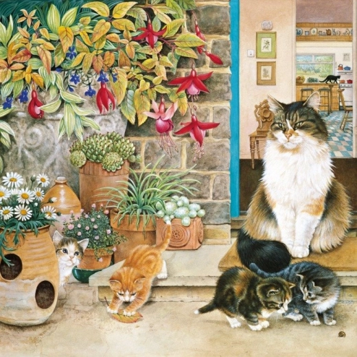 Square Puzzle Agneatha and Her Kittens on the Porch 1000 Pieces