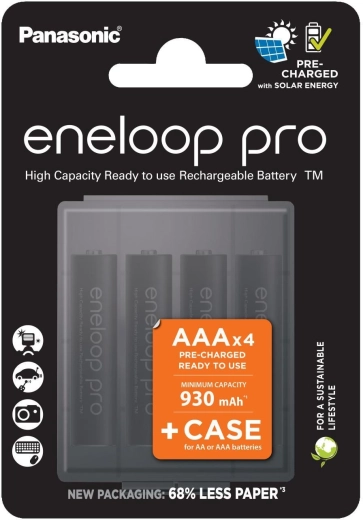 Laetavad AAA-akud PANASONIC Eneloop Pro + hoiukarp, 4 tk