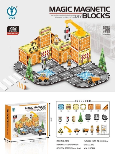 Magnetic Construction Set Construction Site, 48 Pieces
