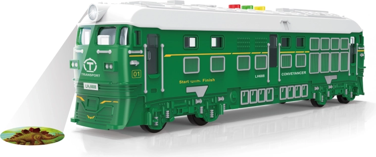 Friction-powered train with light and sound effects and projection – green 33 cm