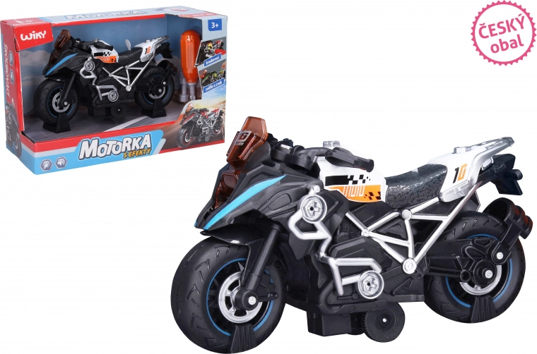 Screw-together motorcycle with effects, white 20 cm – Czech packaging