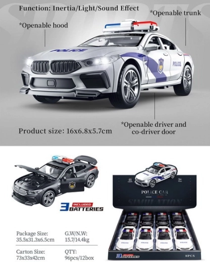 Politseiauto tulede ja helidega 15 cm