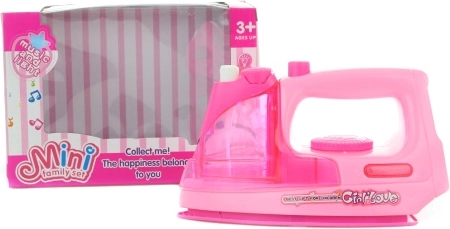 Kids' plastic toy iron with light, sound, and water sprayer