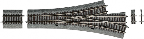 Roco Line three-way asymmetric turnout with roadbed