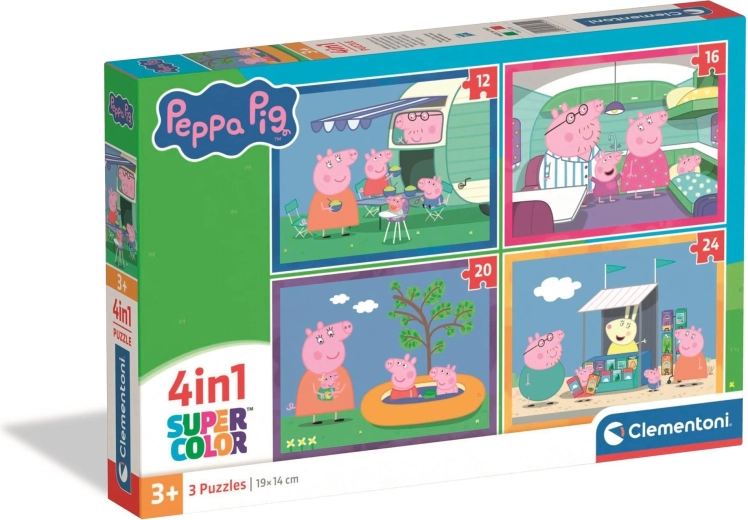 Pusle CLEMENTONI Põrsas PEPPA 4-ühes – reisimine (12, 16, 20, 24 tükki)