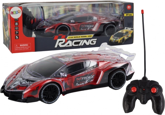 Kaugjuhtimisega RC sportauto mõõtkavas 1:16 punaste tuledega