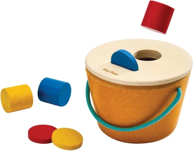 PlanToys kujundite sisestamise ämber – silindrid ja mündid
