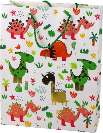 Paper gift bag colorful dinosaurs and palms 32 × 26 × 10 cm