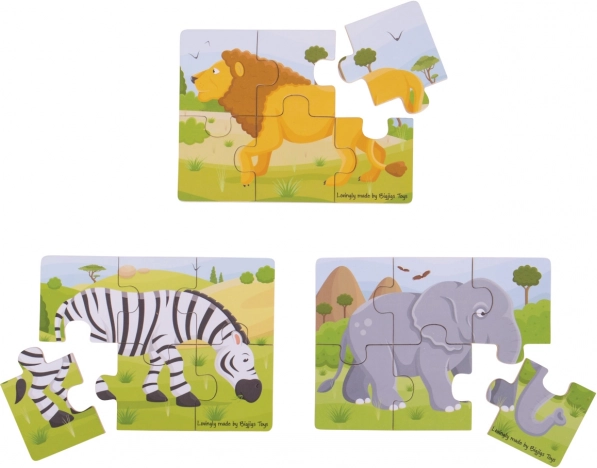 Puidust pusle 3in1 Safari loomad BIGJIGS TOYS