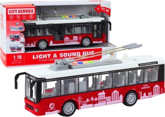 Trollibuss tulede ja helidega 1:16, valge‑punane