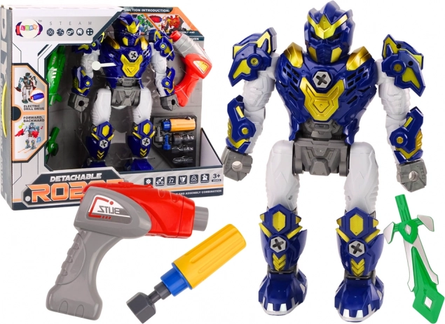 Screw-together robot with drill, lights and sounds – blue