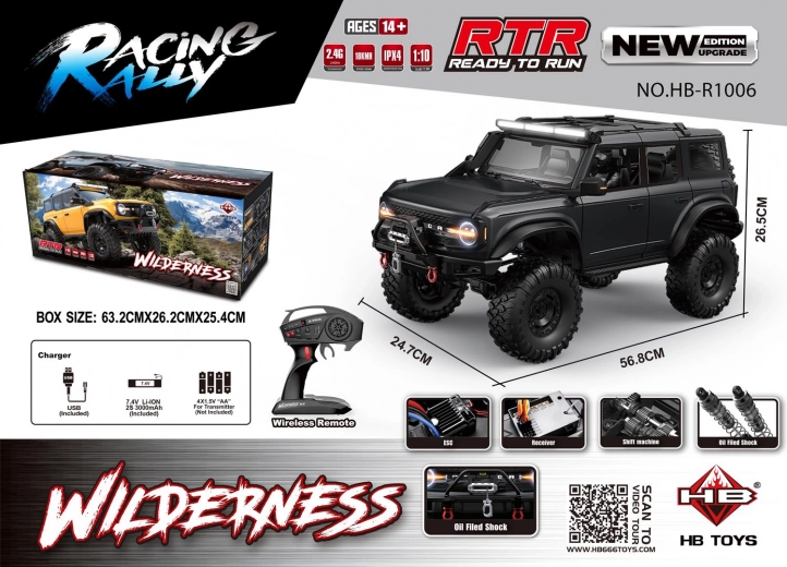 RC-auto WILDERNESS 1:10, must, veekindel, LED-valgustus