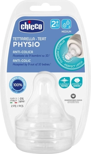 Chicco silicone bottle teat medium flow 2m+, 2 pcs